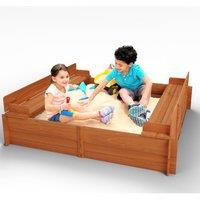 Big Game Hunters Sandpit - Square Wooden Sand Pit with Folding Lid - 96cm by 96cm - With fold out Seats in Brown | Size: 100 cm x 100 cm