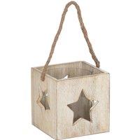 Love Lace Washed Wood Large Star Tealight Candle Holder in White