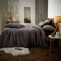 Smart Living Luxury Teddy Plain Duvet Cover & Pillowcase Set in Charcoal | Size: Double