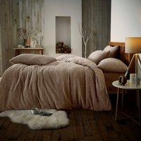 Smart Living Luxury Teddy Plain Duvet Cover & Pillowcase Set in Beige | Size: Double
