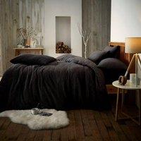 Smart Living Luxury Teddy Plain Duvet Cover & Pillowcase Set in Black | Size: King