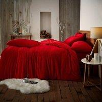 Smart Living Luxury Teddy Plain Duvet Cover & Pillowcase Set in Red | Size: King