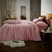 Smart Living Luxury Teddy Plain Duvet Cover & Pillowcase Set in Pink | Size: Double