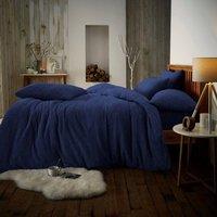 Smart Living Luxury Teddy Plain Duvet Cover & Pillowcase Set in Navy | Size: Double