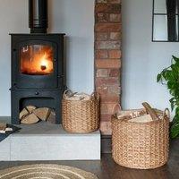 Ivyline Woven Round Rattan Log Basket with Handles Set of 2 in Light Brown