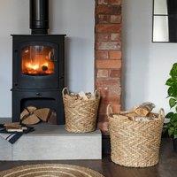 Ivyline Water Hyacinth Woven Log Basket with Handles Set of 2 in Light Brown