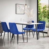 More4Homes Haydon Extending Dining Table & Chairs- White Marble Effect Table Top w Black Legs + Nova Velvet Dining Chair Set Of 6 in Blue