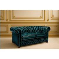 Somnior Traditional Chesterfield 2-Seater Leather Sofa Natural Grain UK Made in Dark Blue | Size: 2 Seater