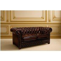 Somnior Traditional Chesterfield 2-Seater Leather Sofa Natural Grain UK Made in Dark Brown | Size: 2 Seater