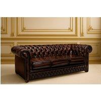 Somnior Traditional Chesterfield 3-Seater Leather Sofa Natural Grain UK Made in Dark Brown | Size: 3 Seater