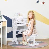 HOMCOM 37 Key Musical Mini Piano Electrionic Keyboard Microphone Stool in White