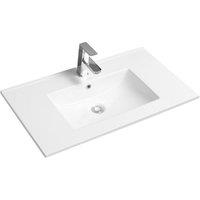 Limoge 4001A Ceramic 80cm x 45cm Thin-Edge Inset Basin with Scooped Bowl in White | Size: 80 cm x 45 cm