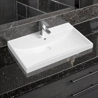 Limoge 5409 Ceramic 80cm x 45cm Thick-Edge Inset Basin with Scooped Full Bowl in White | Size: 80 cm x 45 cm