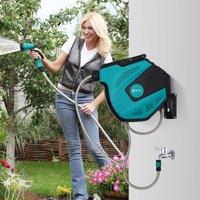 DURHAND 15M Water Hose Reel Compact Garden Car Auto Retract Spray Nozzle in Blue
