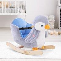 HOMCOM Penguin Baby Rocking Horse Plush Cute Musical Button 32 Songs in Yellow