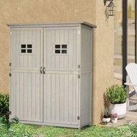 OUTSUNNY Wooden Garden Shed Tool Storage Cabinet Double Door Shelf in Grey