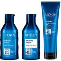 Redken Extreme Shampoo 300ml, Conditioner 300ml & Strength Builder Plus Mask 250ml Pack in Clear