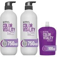 KMS Color Vitality Blonde Shampoo 750ml, Conditioner 750ml & Intense Gloss Treatment 100ml in Clear