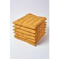 Homescapes 6 Pack Seat Pads Luxury 100% Cotton Indoor Outdoor Garden Cushion, 40cm in Mustard | Size: 40 cm x 40 cm