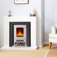 Neo 1000W / 2000W Electric Heater With Realistic Flame & Log Store in White