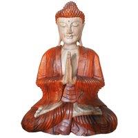 KDMD Hand Carved Buddha Statue - 30cm Welcome in Brown