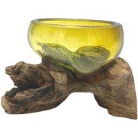 KDMD Molton Glass Mini Amber Bowl on Wood in Brown