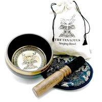 KDMD Hand Beaten & Engraved Singing Bowl Gift Set - 14cm - Lotus Flower in Gold