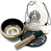 KDMD Hand Beaten & Engraved Singing Bowl Gift Set - 14cm - Teachings Buddha in Gold
