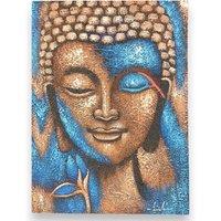 KDMD Buddha Painting - Bronze & Blue Flower 75x55cm | Size: 75x55 cm