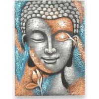 KDMD Buddha Painting - Silver & Rose Gold Flower 75x55cm | Size: 75x55 cm