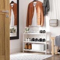 HOMCOM 3-Tier Shoe Rack Wood Frame Slatted Shelves Open Hygienic Storage in White