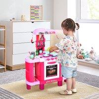 HOMCOM 38-Piece Children's Kitchen Play Set with Realistic Sounds Lights Food in Pink