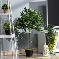 OUTSUNNY Set Of 2 3FT/4FT Artificial Bay Laurel Topiary Fake Tree w/ Pot Indoor Outdoor in Green