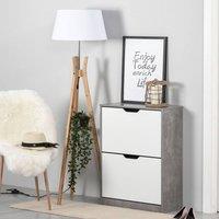 HOMCOM Two Drawer Shoe Cabinet Home Storage Organiser with Groove Handles in Grey