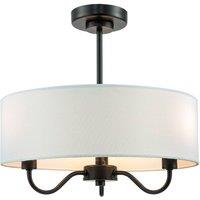 Happy Homewares Traditional Chandelier Semi Flush Ceiling Light with Linen Shade in Black