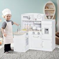HOMCOM Childrens Electronic Cooking Kitchen Toy with Microwave, Fridge in White