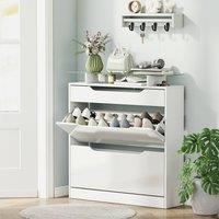 HOMCOM Cabinet with 3 Drawers Storage Cupboard w/ Flip Door Glass Top for 14 Pairs in White