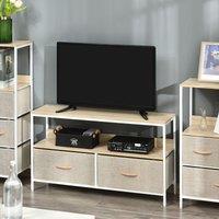 HOMCOM Cabinet, TV Console Unit W/ Foldable Linen Drawers, TV Stand for Living Room in Light Grey