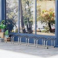 HOMCOM Bike Parking Rack Bicycle Locking Storage Stand for Cycling in Metallic Silver | Size: 6