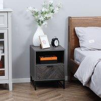HOMCOM Bedside Table, Sofa Side Table W/ Drawer & Shelf Living Room, Bedroom in Grey