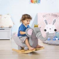 HOMCOM Baby Rocking Elephant Rocker Chair Toy Wooden Base, Safety Belt - Grey
