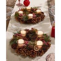 Dibor Set of 2 Citrus Spice Round Table Centrepiece Christmas Decoration Candle Holders Tealight Holder 30cm in Brown | Size: 2 Pack