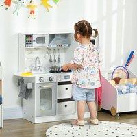 AIYAPLAY Toy Kitchen Playset with Light, Sound, Apron & Hat, Microwave in White