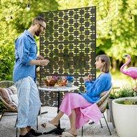 OUTSUNNY 6.5FT Metal Outdoor Privacy Screen Panel w/ Stand, Grid Style in Black
