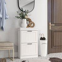 HOMCOM Shoe Storage Cabinet with Adjustable Shelves Drawers for Entryway in White