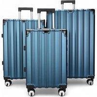 Infinity Leather Hardshell Suitcase Robust 8 Wheel Luggage Cabin Case Bag in Blue | Size: Medium