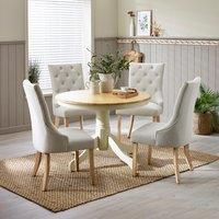 FurnitureboxUK Bude Round Wooden Dining Table & 4 Belgravia Chairs in Cream | Size: 4 Person