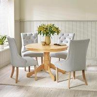FurnitureboxUK Bude Round Wooden Dining Table & 4 Belgravia Chairs in Light Oak | Size: 4 Person