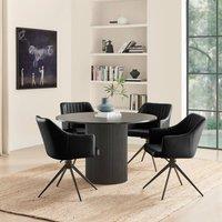 FurnitureboxUK Penrose Black Round Dining Table & 4 Calla Faux Leather Swivel Chairs