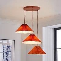 ValueLights Akira Pleated 3 Way Triple Drop Ceiling Pendant Light with LED Bulbs in Burnt Orange